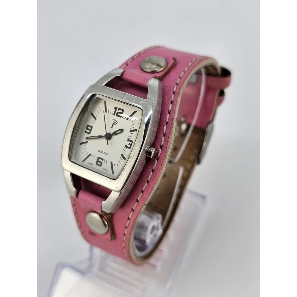 25MM Women's‎ Analog Watch Gray Dial Pink Leather Band NEW Battery